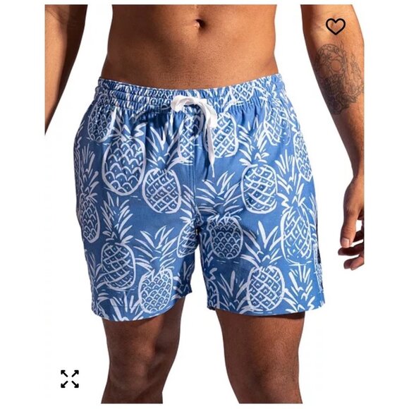 Chubbies Mens Pineapple Print Swim Shorts MEDIUM 7" Inseam White/Blue - Picture 1 of 8